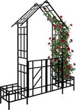 Merkloos / Sans marque Relaxdays Rozenboog met poort, 2 plantenbakken, voortuin & tuin, HBT: 247 x 204 x 43 cm, metaal, zwart