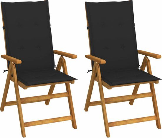 VidaXL Tuinstoelen 2 stuks Gecapitonneerde zitting Acaciahout Zwart