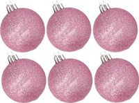 Cosy&Trendy Billiet - Vanlaere 6x stuks kunststof glitter kerstballen roze 8 cm