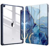 Fintie Hybride slanke hoes voor iPad 9e / 8e / 7e generatie (2021/2020 / 2019) 10,2 inch - [Ingebouwde potloodhouder] Schokbestendige hoes met doorzichtige transparante achterkant, oceaanmarmer