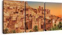 Artaza Canvas Schilderij Drieluik Kasbah Ait Ben Haddou - 180x80cm