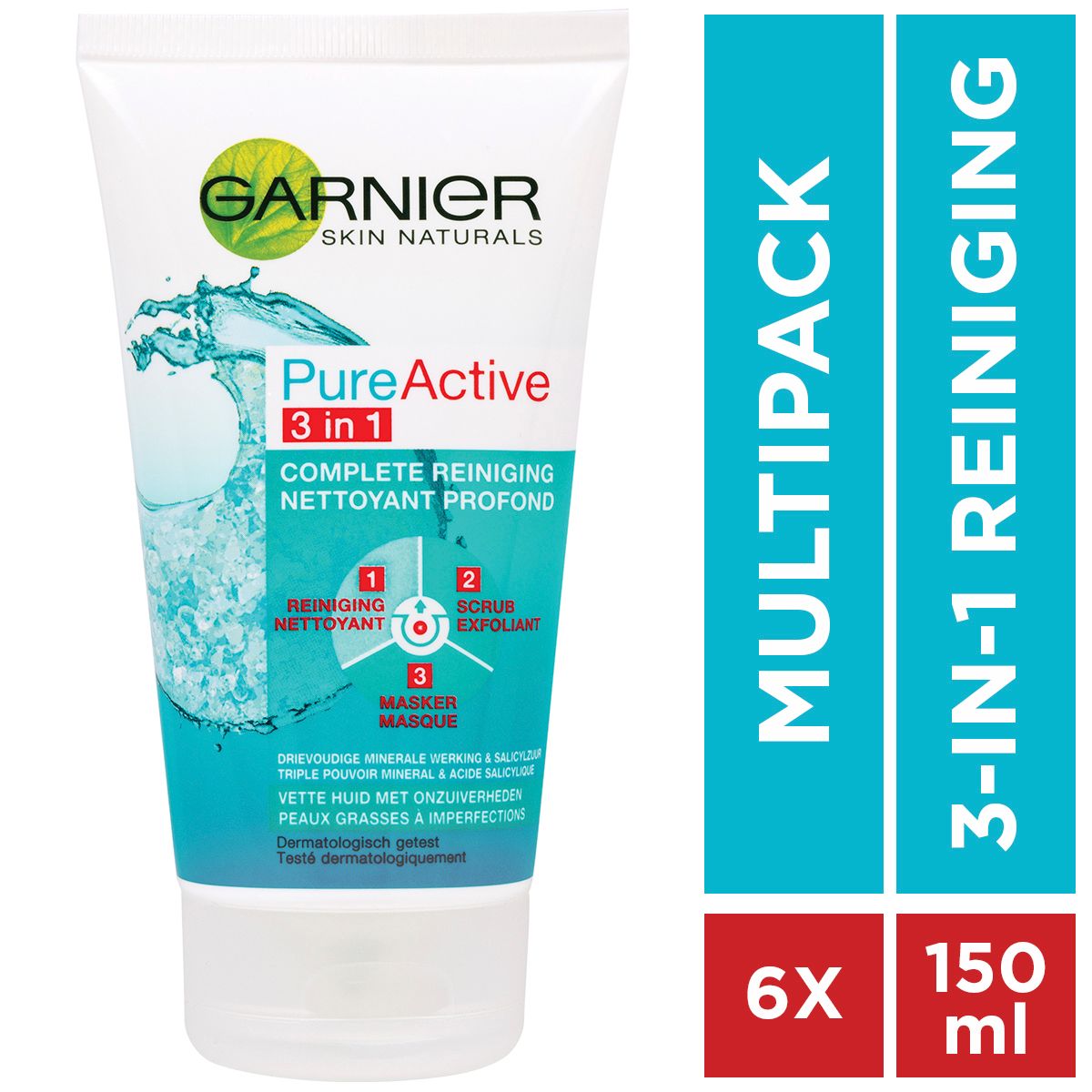 Garnier Skinactive Face PureActive 3-in-1 Complete Reinigingsgel - 6 x 150ml - Voordeelverpakking