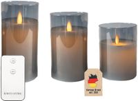 Intirilife 3x Kaarsen vlamloze LED-kaarsen van was in glas in Rokerig Grijs