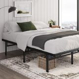 Zinus Justin Bed 90 x 190 cm - Hoogte 36 cm met opbergruimte onder het bed - Metalen platform bedframe - Zwart