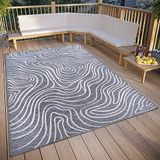 ELLE Decoration Calé Vloerkleed voor binnen en buiten, plat weefsel, modern patroon, weerbestendig buitentapijt voor woonkamer, hal, balkon, terras, tuin, grijs-crème, 77 x 150 cm