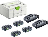 Festool set d'énergie SYS 18V 4xTBX4/2xTCL6 avec 4x BP 18 TBX 4 C-ASI batterie 18 V 4,0 Ah + 2x TCL 6 chargeur + Systainer