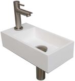 INK - Fonteinpack Polystone Links incl. Fonteinkraan - Design Sifon - Design Plug en Montageset - 360x180x90 Mm - Mat Wit/brushed Nickel