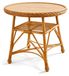 Table ronde avec piètement en rotin et plateau en bois