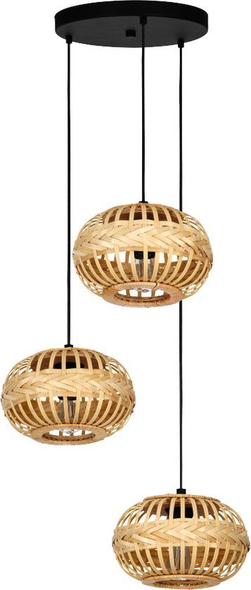 EGLO Amsfield 1 Hanglamp - Ø 48 cm - Zwart/Hout