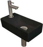 INK - Fonteinpack Porselein Links incl. Fonteinkraan - Design Sifon - Design Plug en Montageset - 360x180x90 Mm - Mat Zwart/brushed Nickel