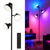 RGB led-vloerlamp, 3 vlammen, moderne dimbare vloerlamp, 36 W, 2800 lm, met afstandsbediening en touch-schakelaar, flexibele lampkoppen, zwart, perfect voor woonkamer, slaapkamer en leeshoek