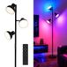 RGB led-vloerlamp, 3 vlammen, moderne dimbare vloerlamp, 36 W, 2800 lm, met afstandsbediening en touch-schakelaar, flexibele lampkoppen, zwart, perfect voor woonkamer, slaapkamer en leeshoek