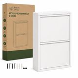 Naturn Living Metalen Schoenenkast 2-Deurs – Smalle Schoenenkast Mat Wit – 50 x 15 x 71,5 cm