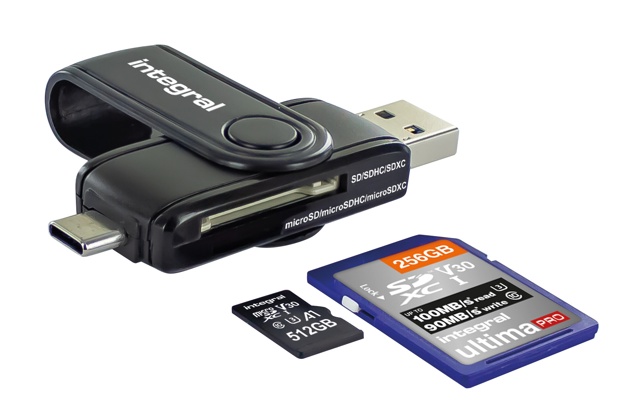 Integral USB3.0 CARDREADER TYPE A & TYPE C DUAL SLOT SD MSD INTEGRAL