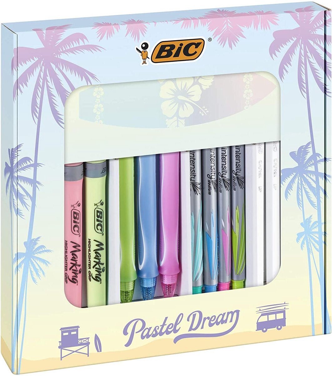 BIC Pastel Dream - Pastel geschenkdoos - 7 Balpennen/4 Fineliners/4 markeerstiften en 1 notitieboekje