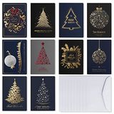 Art Nuvo - Exclusieve set van 10 kaarten, 120 x 170 mm, verguld en geperst kerstmotieven gemaakt van metaal met inzetstukken en enveloppen