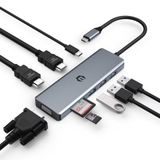 OOTDAY USB C Ethernet-adapter, 9-in-1 USB C hub-adapter, compatibel met laptops en andere USB type C laptops, inclusief 2 x 4K HDMI, VGA, 100 PD, 3 USB 3.0
