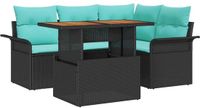 vidaXL - Hoek loungeset - 4 zitplekken - Zwart/Turquoise - Polyrattan