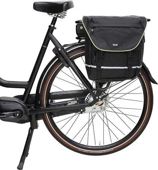 BECK SPRTV Single fietstas - 15L - Zwart/Lime - Achter - Polyester - Waterafstotend - Inclusief regenhoes