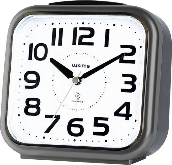 Luxime® Wekker Analoog Zonder Tikgeluid - Senioren - Met Alarm - Slaapkamer - Grijs