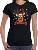 Bellatio Decorations fout kersttrui t-shirt dames - Rendier - zwart - Merry Christmas XL