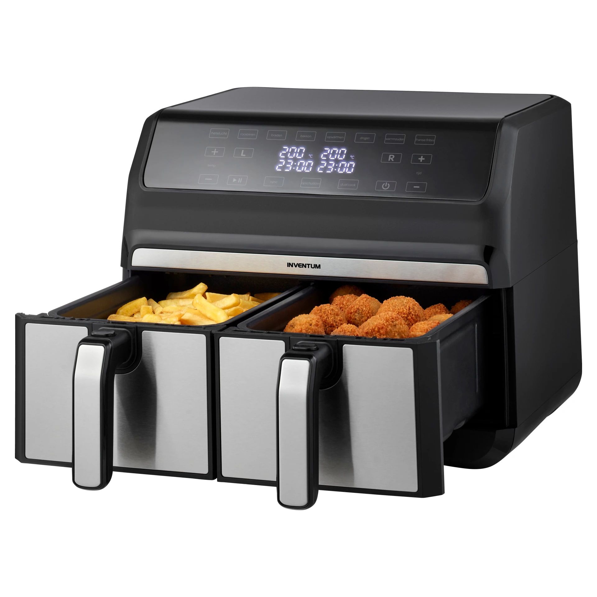 Inventum GF800HLD - Dual Airfryer - 2 x 4L - 8 Programs - Dual Cook - 1700W - Black/Stainless Steel