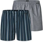 Schiesser Boxershorts 2-pack geweven stof strepen meerkleurig - Boxershorts multipack Heren Onderbroek - grijs, blauw