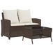 vidaXL Tuinbank 2-zits met kussens en tafel poly rattan bruin