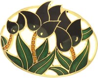 Behave® Broche ovaal bloemen zwart - emaille - dames