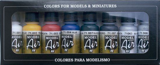 Vallejo Model Air Basic Colors Acrylic Paint Set - 8 x 17ml