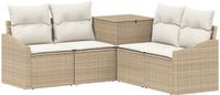 vidaXL Bankstel 5-delig Beige en Crème Wit Poly Rattan en Staal