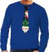 Bellatio Decorations Foute kersttrui - sweater - met stropdas in kerst print - blauw - voor heren M