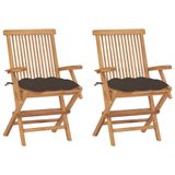 VidaXL Tuinstoelen 2 stuks met taupe kussens massief teakhout