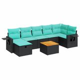 vidaXL 8-delige Loungeset met kussens, polyrattan, zwart