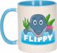 Bellatio Decorations Flippy mok - blauw/wit - keramiek - 300 ml - kinder beker dolfijn