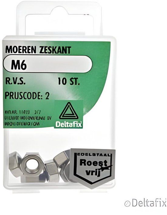 Deltafix Moer zeskant M6 RVS 10 stuks