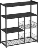 VASAGLE Étagère de cuisine – Étagère sur pied avec 2 paniers en métal, étagères, crochets et espace pour micro-ondes – 35 × 80 × 95 cm – Design industriel – Gris vintage/noir encre (modèle KKS096B22)