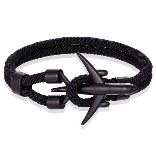 LGT JWLS LGT Jewels Heren Armband Paracord Vliegtuig Anker Zwart-21cm