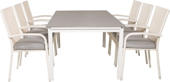 Levels tuinmeubelset tafel 100x160/240cm en 6 stoel Anna wit, grijs.