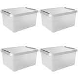 Sunware Comfort Line Opbergbox Set van 4 22L – 40x30x26cm – Transparant Metaal – Stapelbaar – Opbergbox