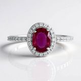 Cavill - Damesring 925 Sterling Zilver Platina Verguld met 1,229 ct Bemainty Robijn Ovaal en 0,505 ct Zirkonen
