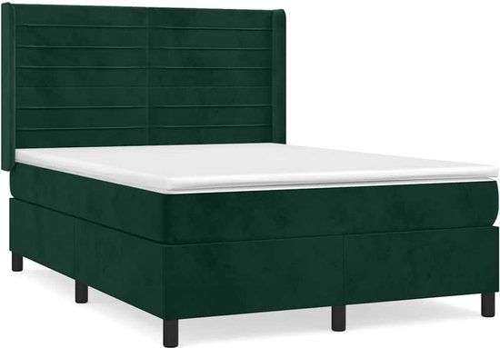 vidaXL Boxspring met matras fluweel donkergroen 140x200 cm
