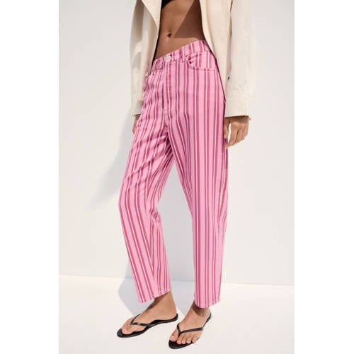 Mango gestreepte straight leg jeans - roze