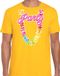 Bellatio Decorations Tropical party T-shirt voor heren - bloemenkrans - geel - carnaval/themafeest S