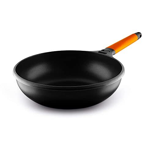 Castey Fundix Wok van gegoten aluminium, anti-aanbaklaag, inductie, afneembare handgreep, 28 cm, 4 l, oranje