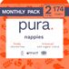 Pura Eco Babyluiers - maat 2 (3-6 kg/6-13 lbs), 6 x 29 luiers (totaal 174), maandpakket, ultrazachte luiers voor de gevoelige huid, biologisch katoen, nattigheidsindicator, navelstreng uitsparing