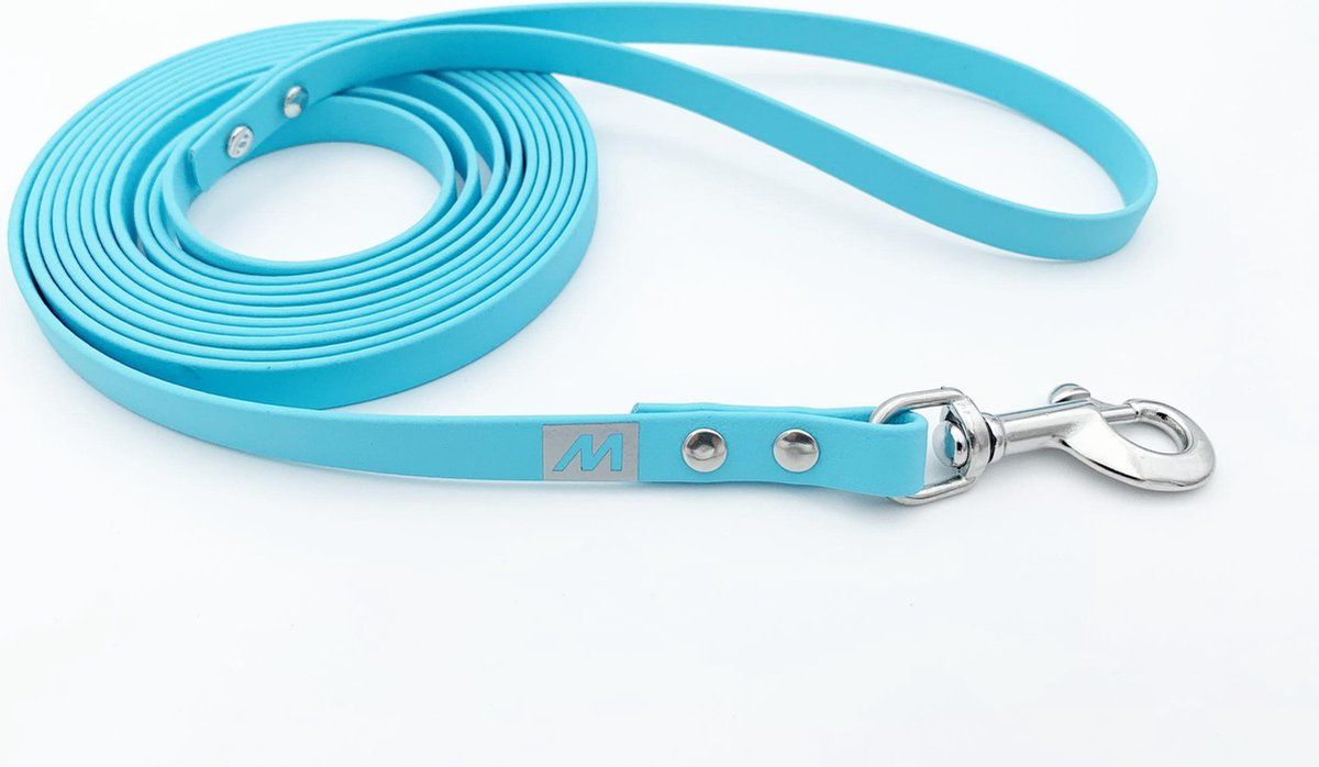 BIOTHANE Miqdi hondenriem - licht blauw - 13 mm breed - 5 meter lang - zonder handvat
