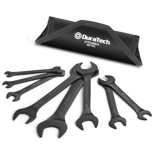 DURATECH Set met dubbele open uiteinde, 8-delig, metrisch, 5,5 mm-27 mm, superdunne platte moersleutelset met open einde voor smalle ruimte, zwarte elektroforetische coating, met draagtas