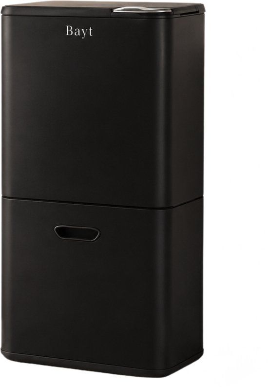 Bayt Prullenbak 60 Liter - Afvalscheidingsprullenbak - 2 Compartimenten - RVS - Zwart