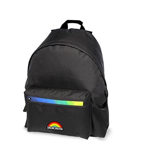 Smemoranda - American rugzak voor school en vrije tijd - 32 x 40 x 12 cm - zwart met regenboog-ritssluiting, zwart/regenboogkleuren, cm 32x40x12, Klassiek
